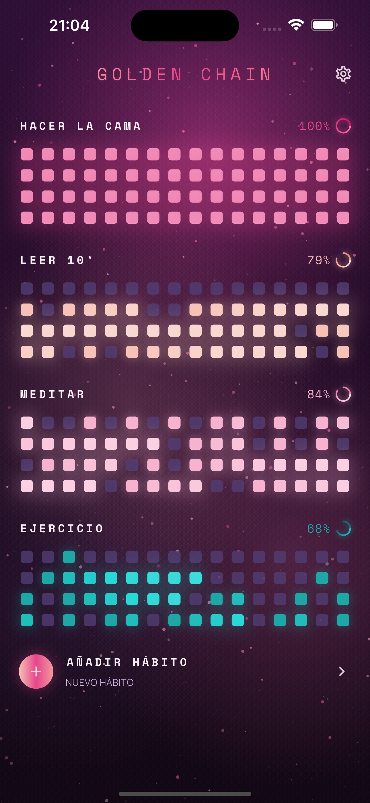 Golden Chain habit list screen