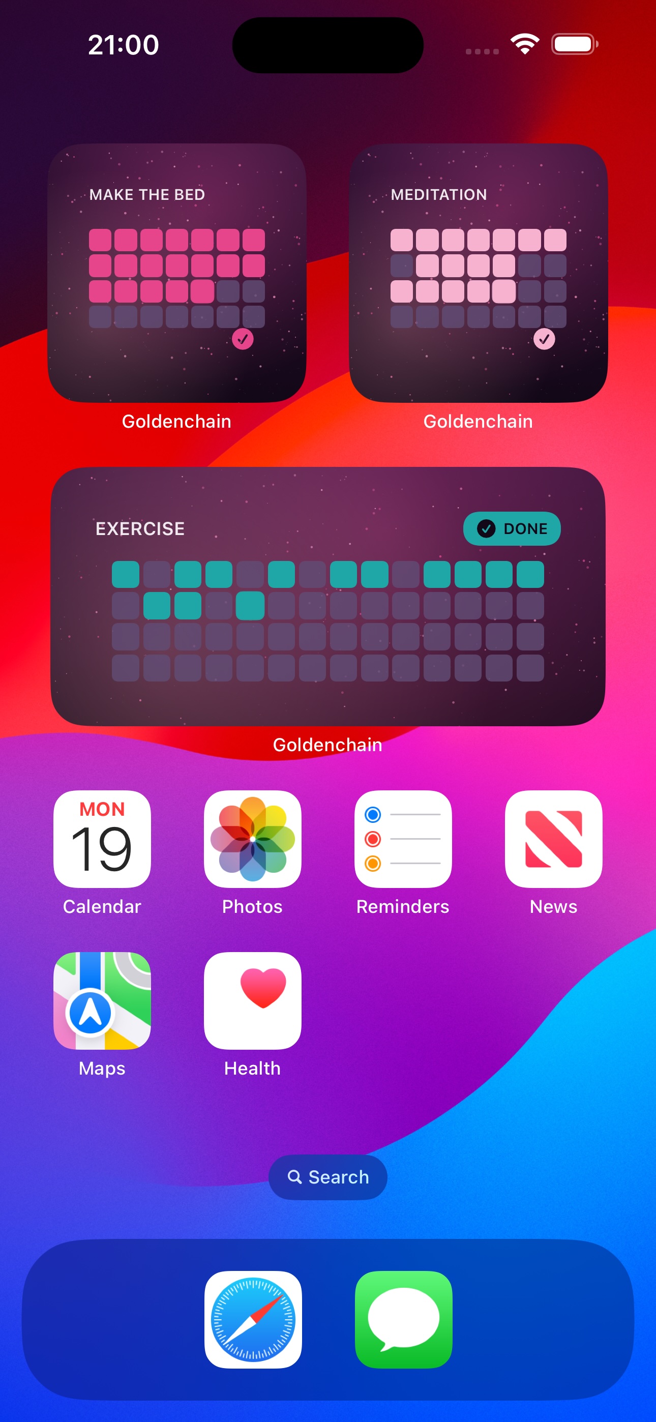 Golden Chain widgets on iPhone